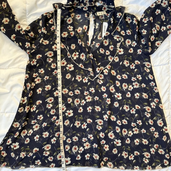 POL Navy Floral Ruffle Sheer Blouse Women’s Large Boho Romantic Cottagecore NWT - Picture 10 of 10